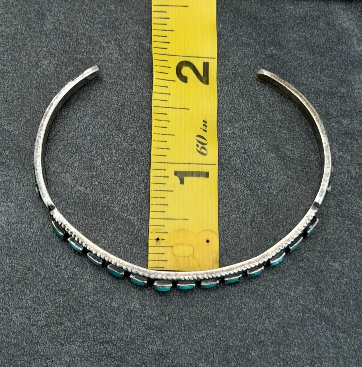 Vintage FRED HARVEY Era ZUNI Square Green Turquoise Silver bracelet 7in