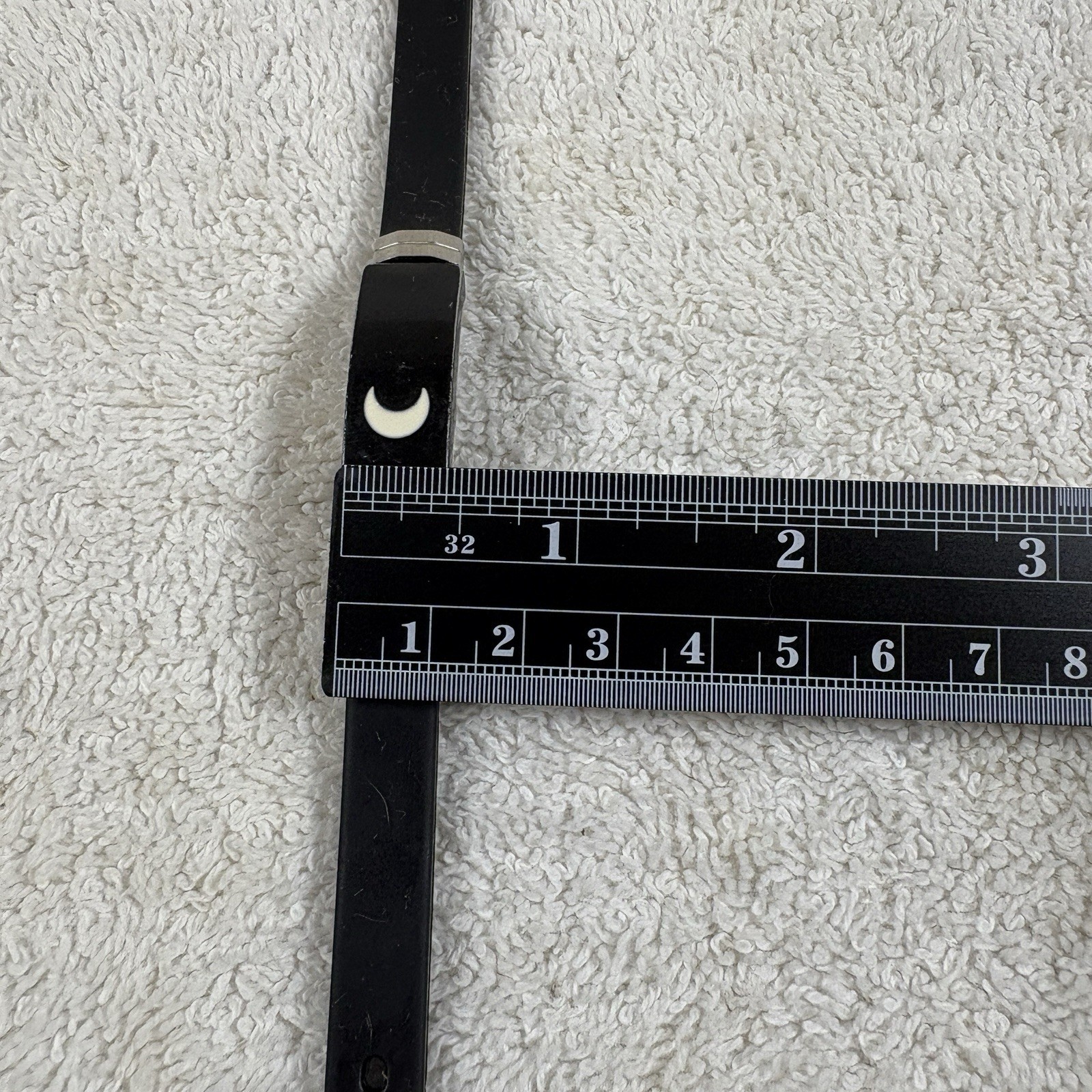 Black Bracelet White Crescent Moon Inlay Stainless Steel Accent Adjustable L-299