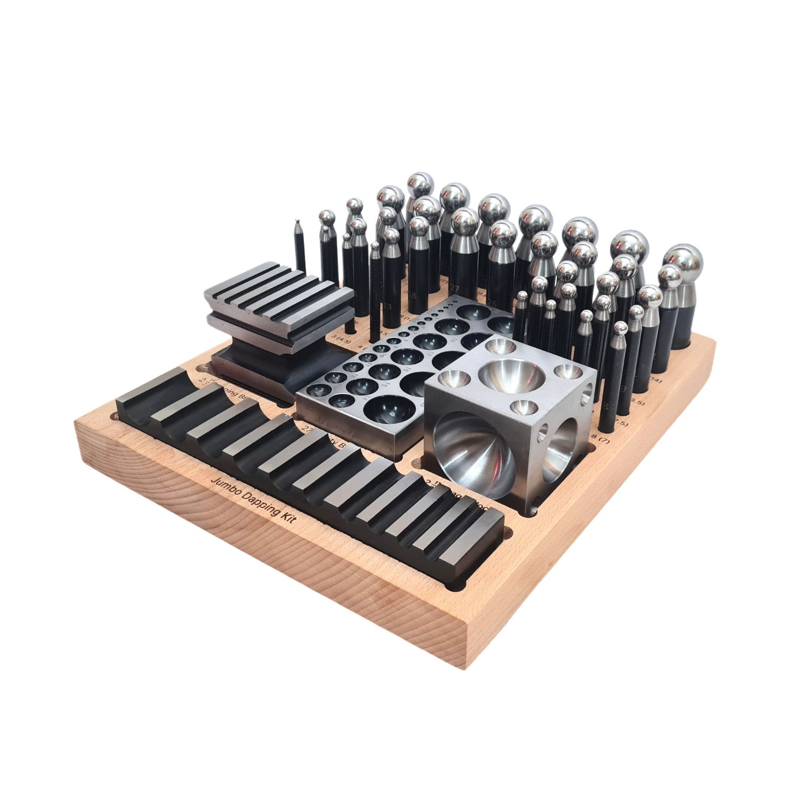 Complete Steel Metal Jewelry Dapping Doming Punch Set Wooden Base Tool ECONOMY