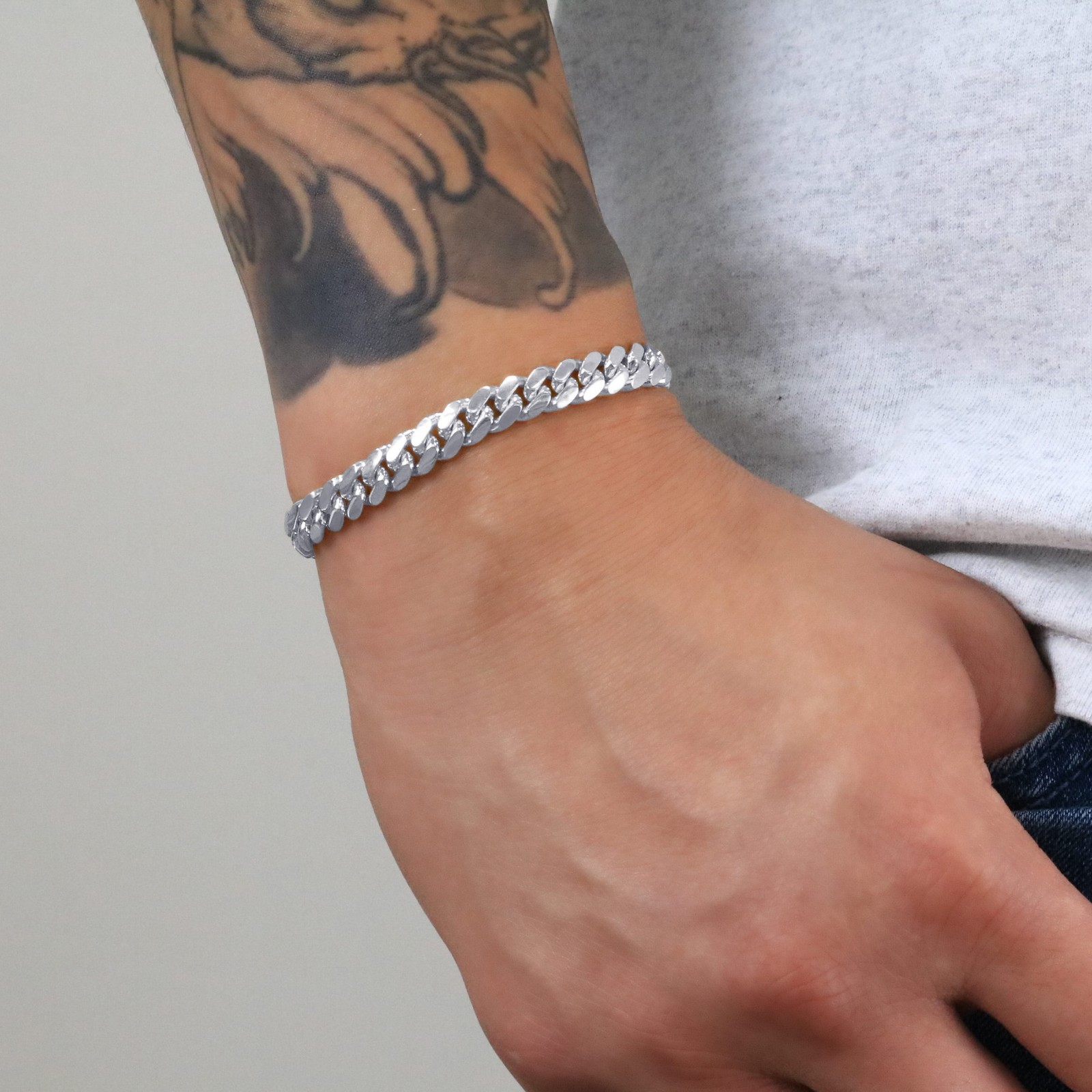 14K White Gold Solid 7mm Mens Miami Cuban Link Chain Bracelet 7.5″ 8″ 8.5″ 9″