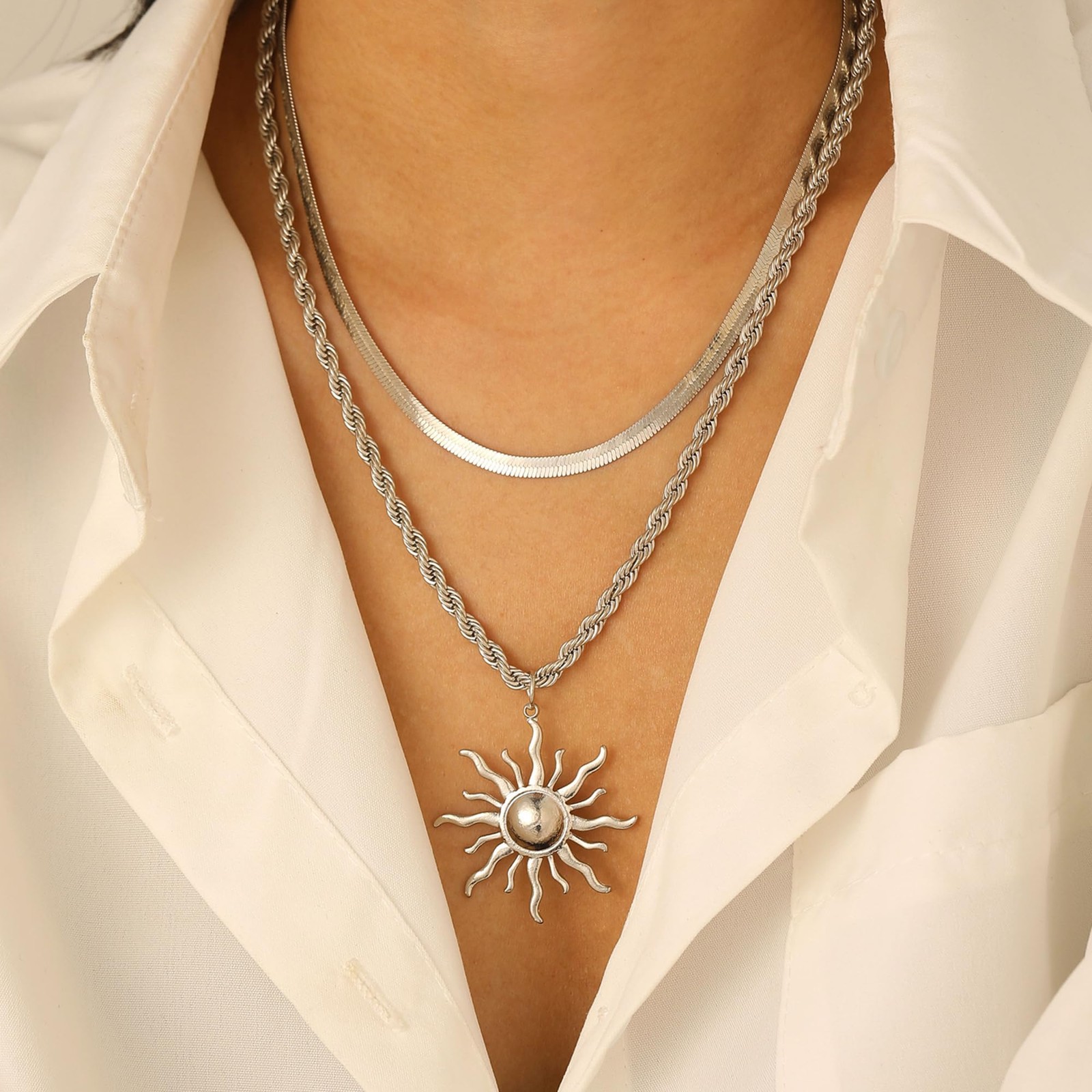 Yepelesi Sun Necklace for Women 14K Gold Silver Plated Layered Charm Necklace…