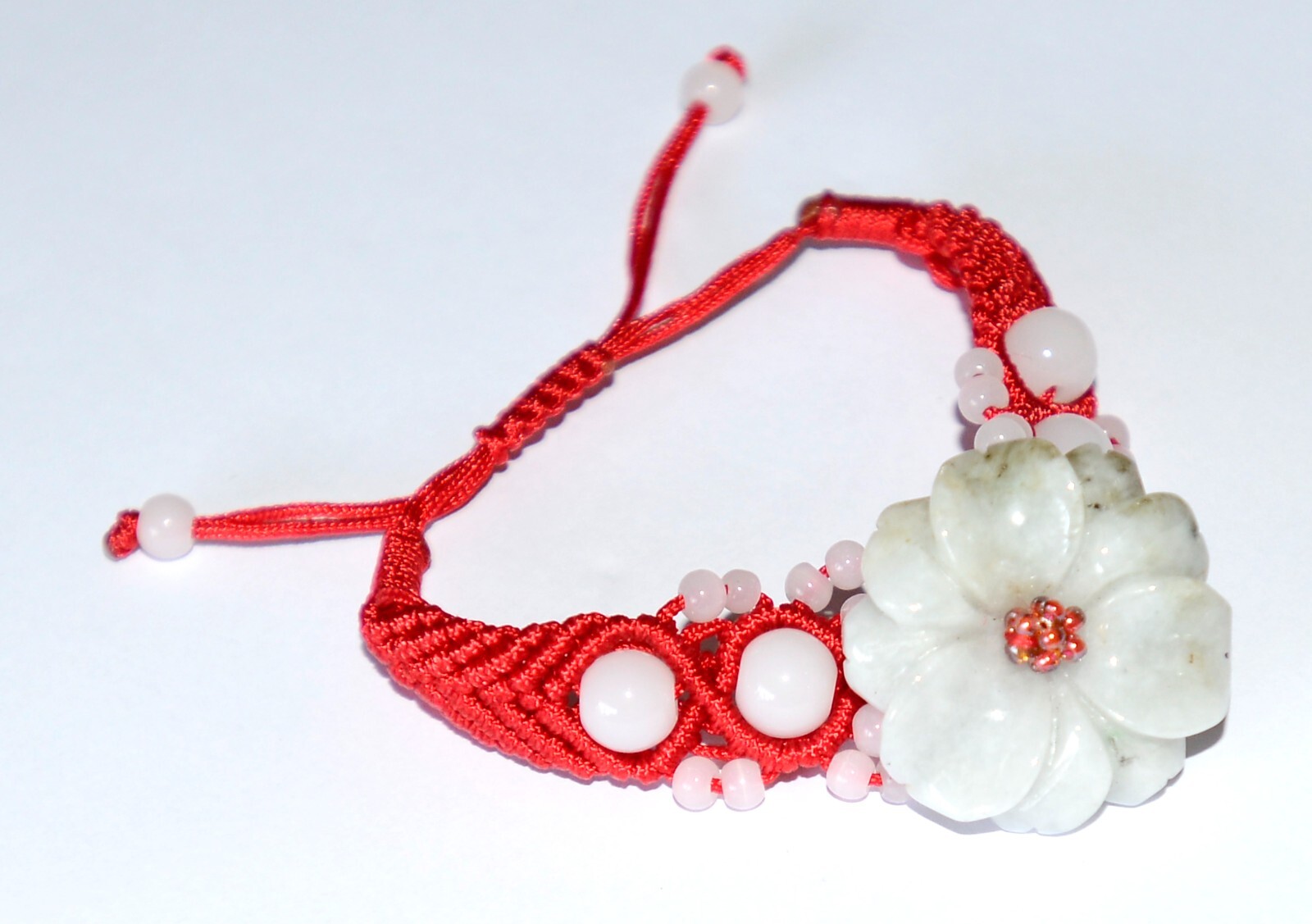 Macrame Friendship Adjustable Red Cord Feng Shui Flower Jade Charm Bracelet