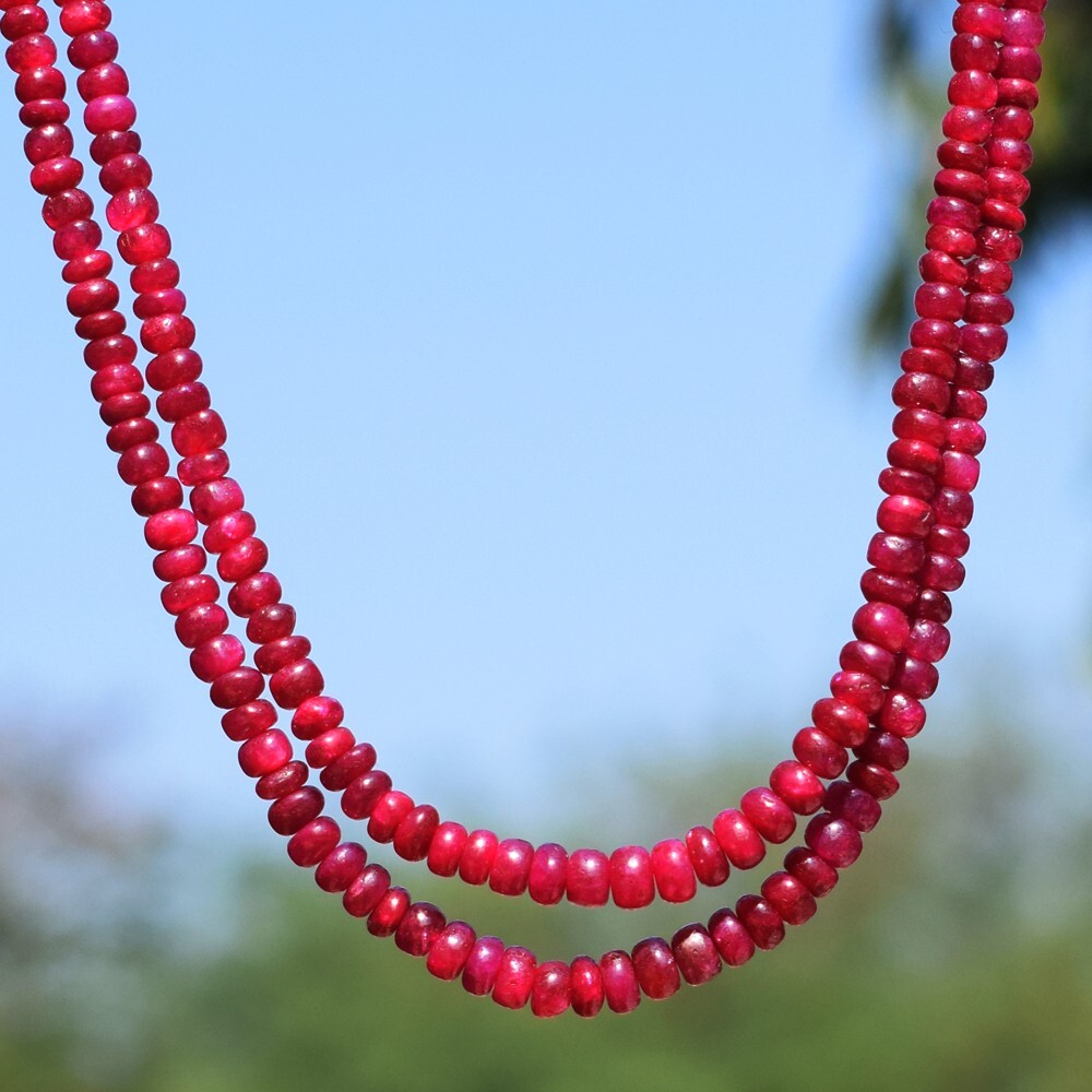 Most Beautiful 218 Cts Natural Red Ruby Round Shape Beaded Necklace SK 13E467