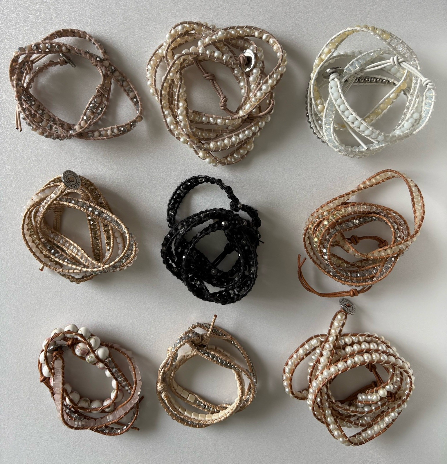 VICTORIA EMERSON WRAP BRACELET Lot Pearl Stones Crystal Shell Mixed Materials