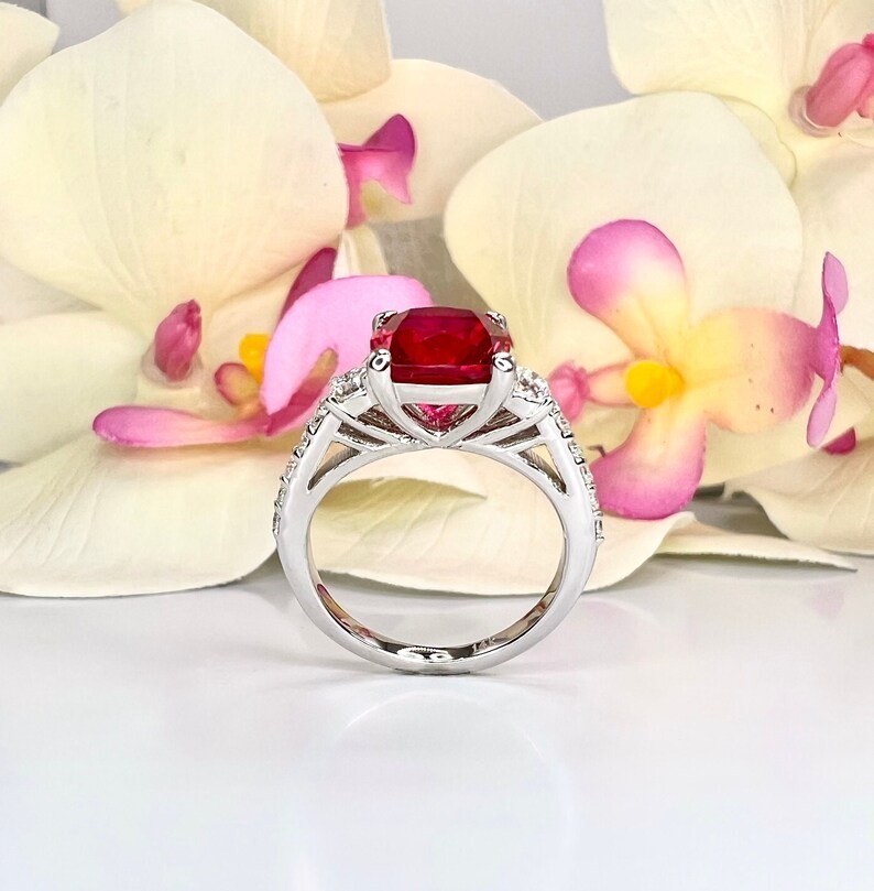 2.50 Ct Cushion Cut Sapphire/Ruby & Diamond Wedding Ring 14K White Gold Size 5