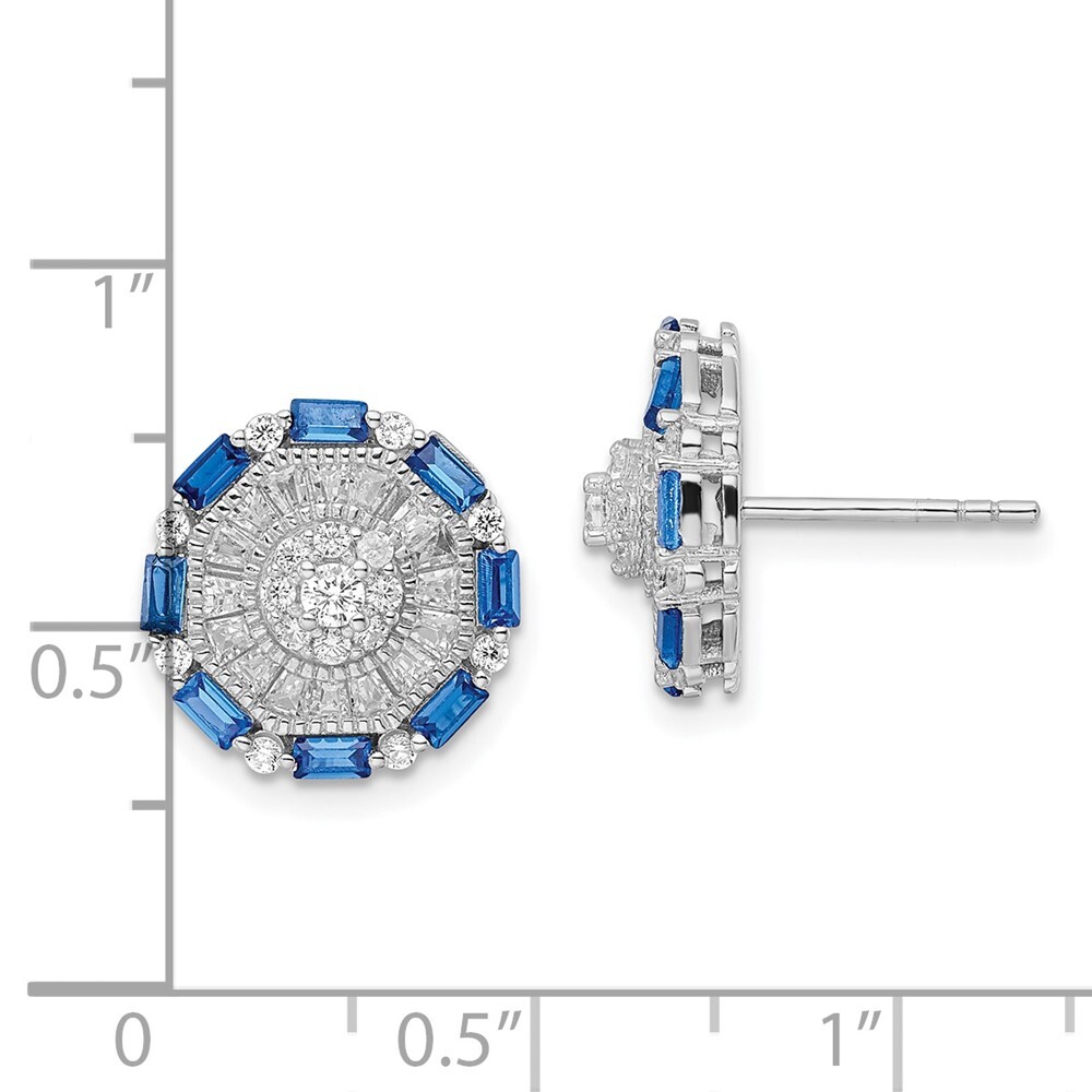 13.4mm Sterling Silver Polished Fancy Blue & White CZ Post Earrings