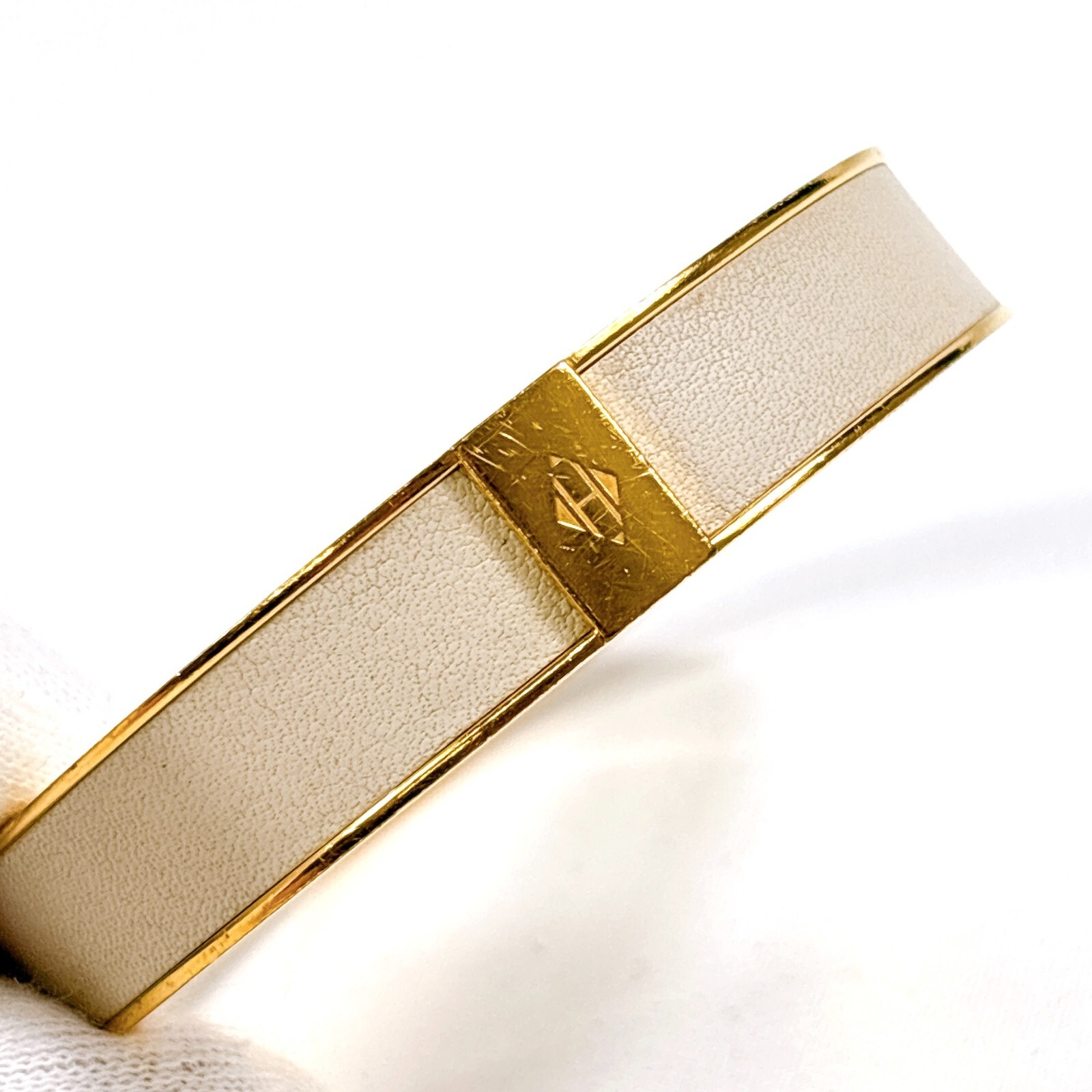 HERMES Enamel Bangle Bracelet H Logo White Authentic size S accessory JAPAN