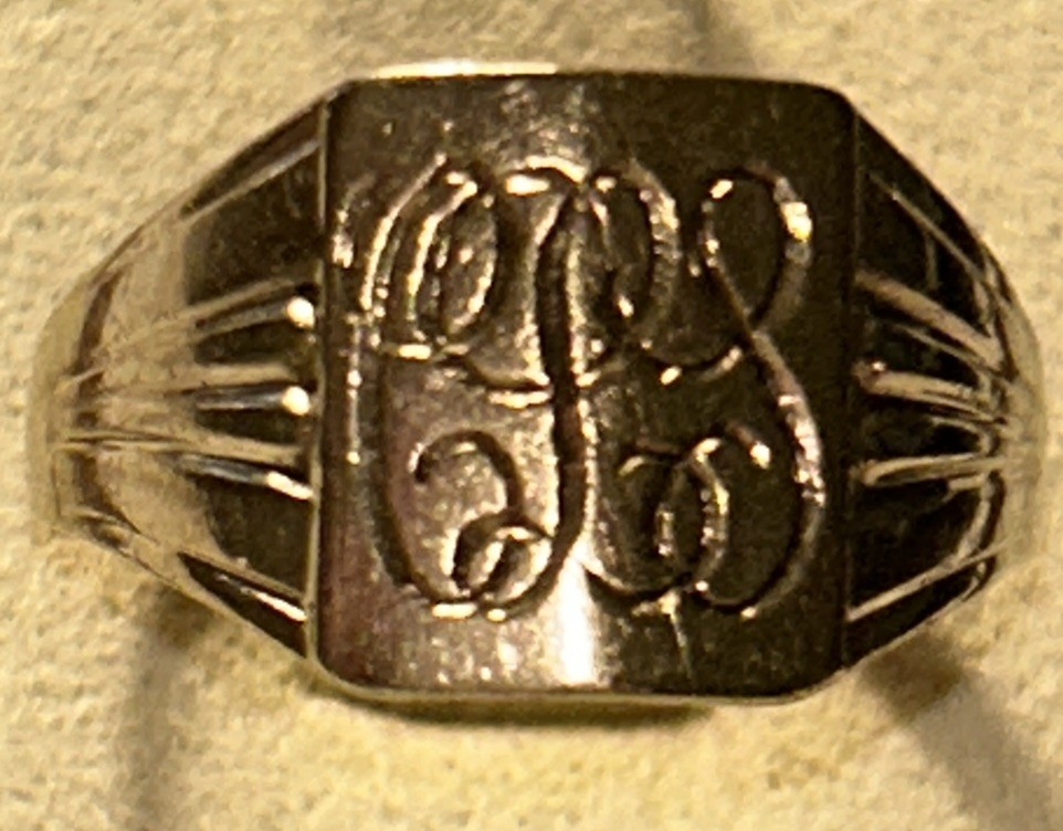 Vintage 18K Yellow Gold Signet Pinky Ring 2.29g Engraved Monogram MCM 60s 6.25”