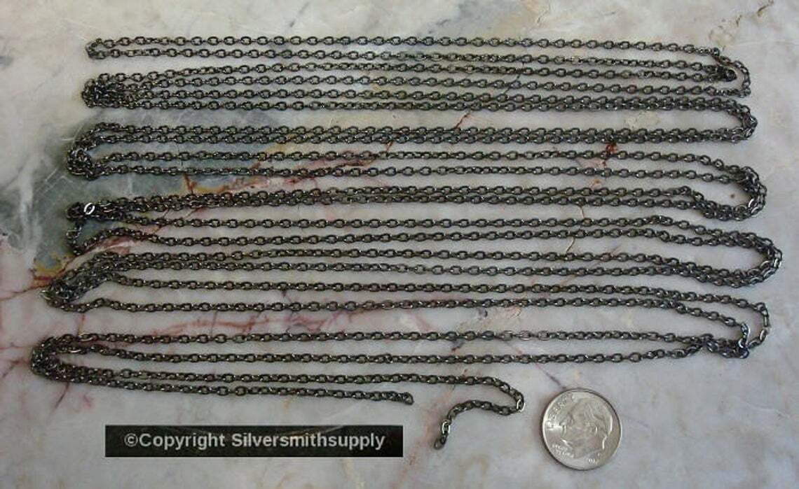 Fine Cable link jewelry necklace chain Black platd 12′ 12 links in 3x2mm PCH003C