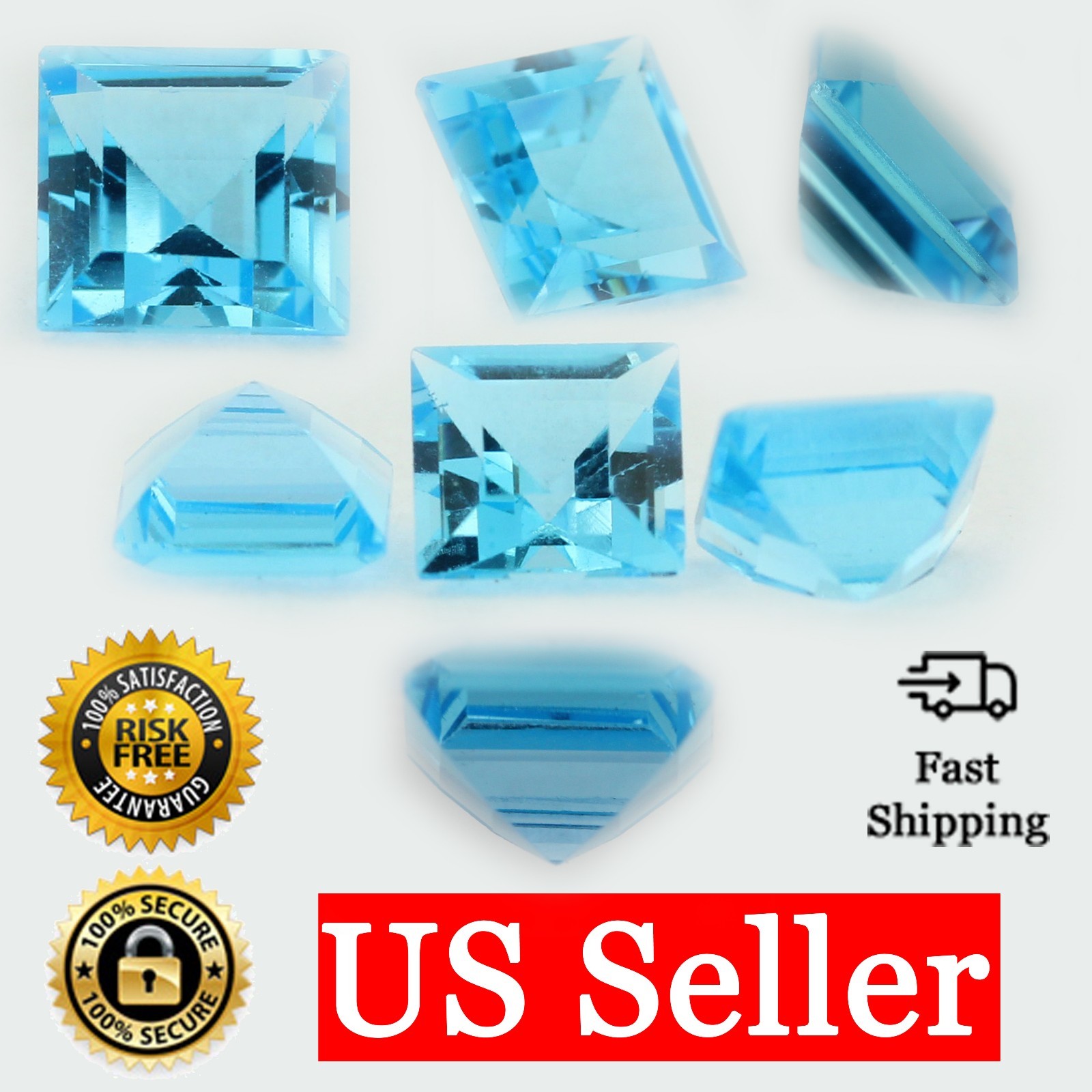Loose Princess Cut Genuine Natural Blue Topaz Stone Single November Birthstone