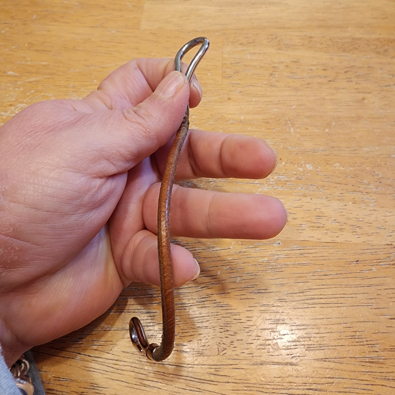 Hermès Palladium Plated Jumbo Hook Bracelet on Brown Leather cord
