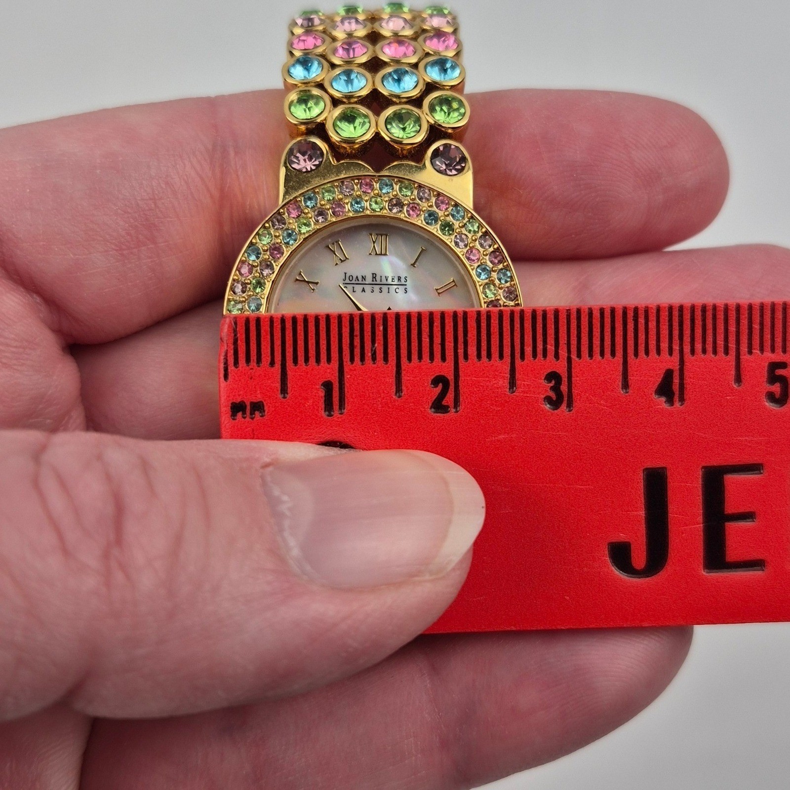 Joan Rivers Classics Gold Tone Rainbow Crystal Bangle Watch V377 Untested