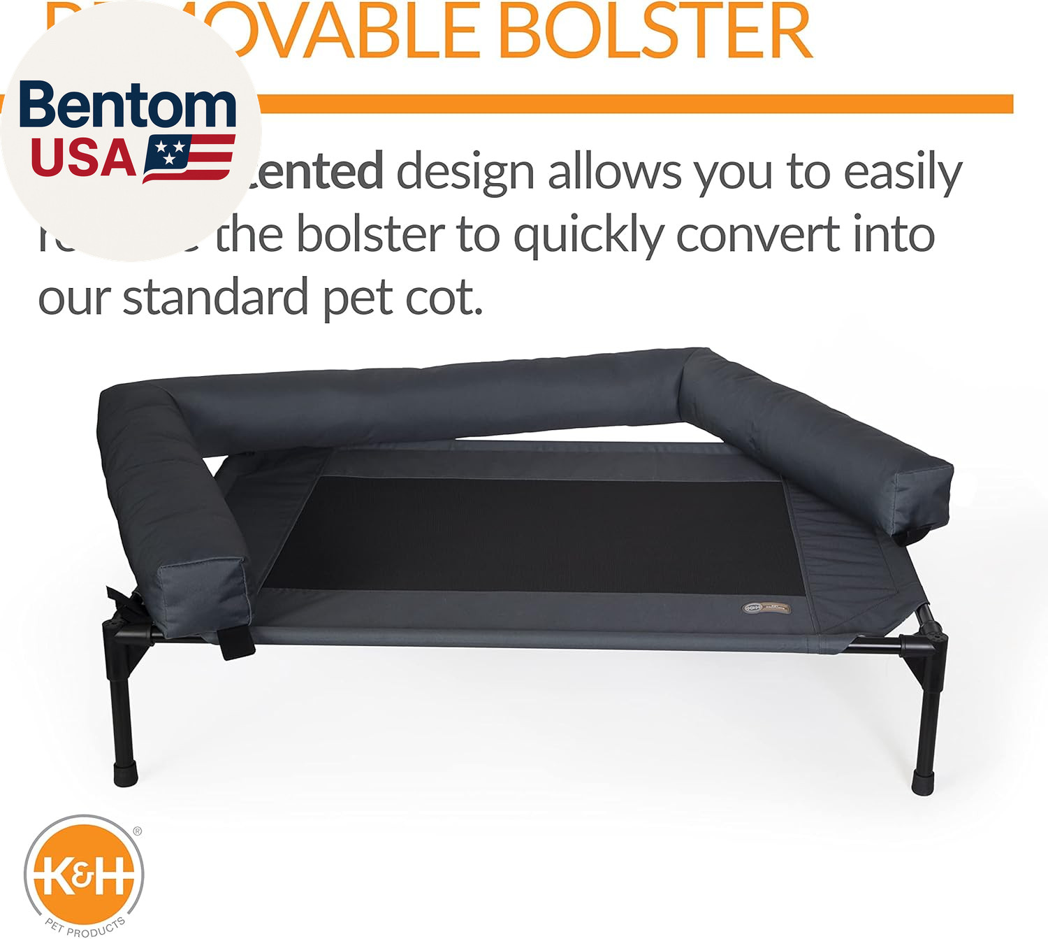 Bolster Dog Cot, Cooling Indoor Outdoor Elevated Cot Hammock Dog Bed with Remova