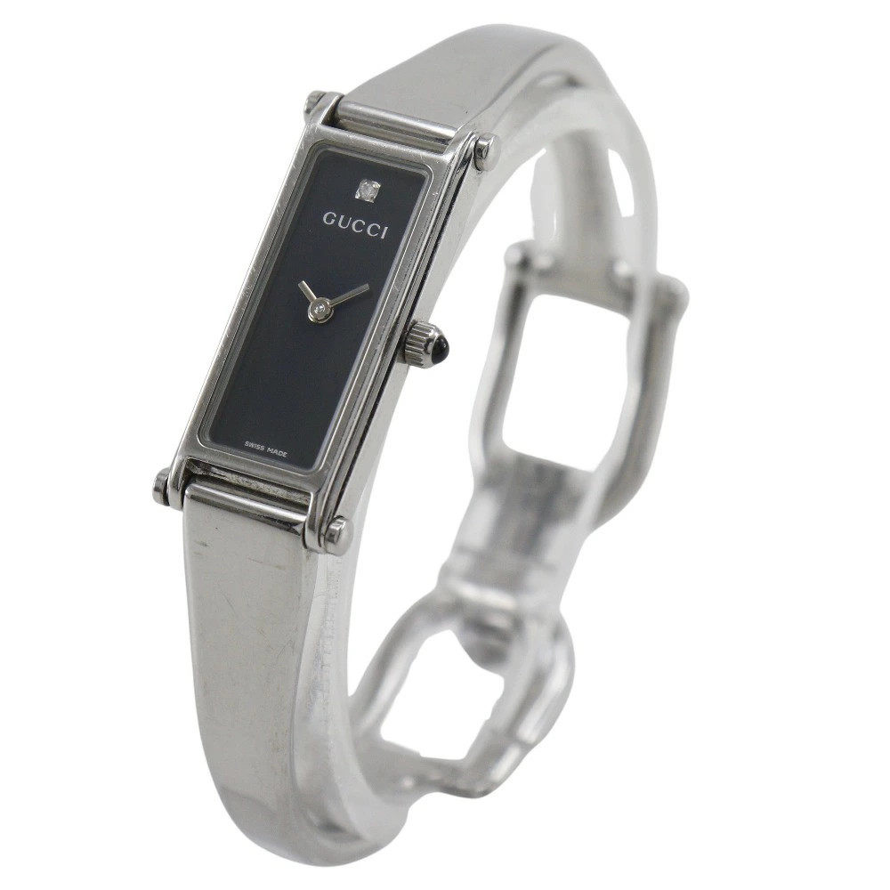 Gucci 1500L Ladies Quartz Rectangular Watch Black Dial St. Steel Used