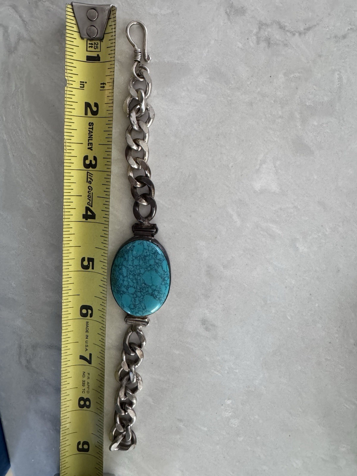 Turquoise Cuban Chain Bracelet, Cabochon Chain Bracelet 9in
