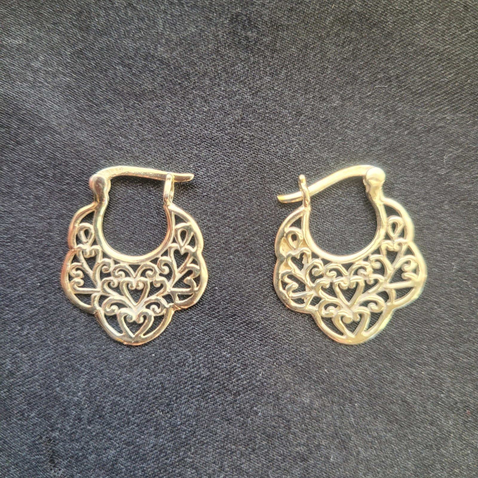 Danecraft Earrings Filigree Hoops Hinged Latch Back Gold Plated