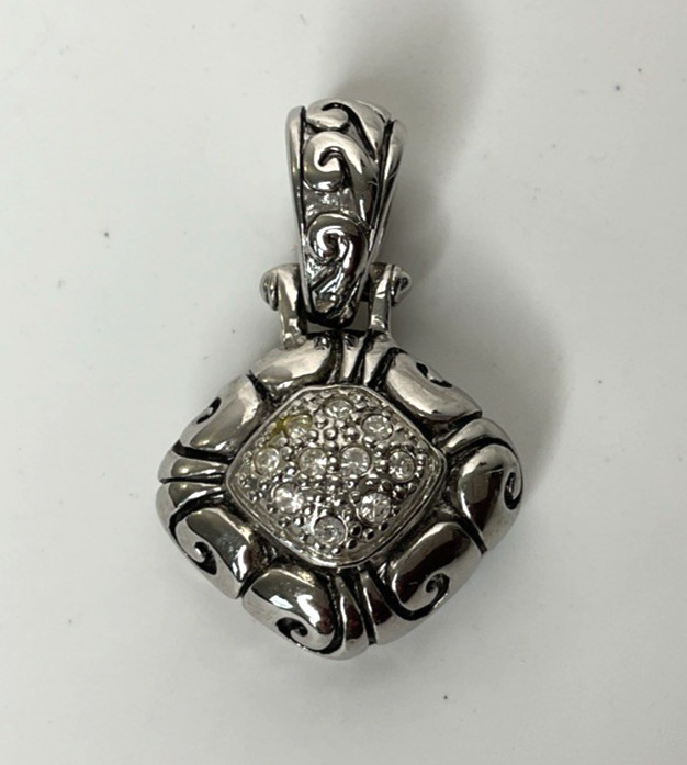 Vintage Signed MX Clear Rhinestone Bali Style Pendant Silver Tone Finish 711
