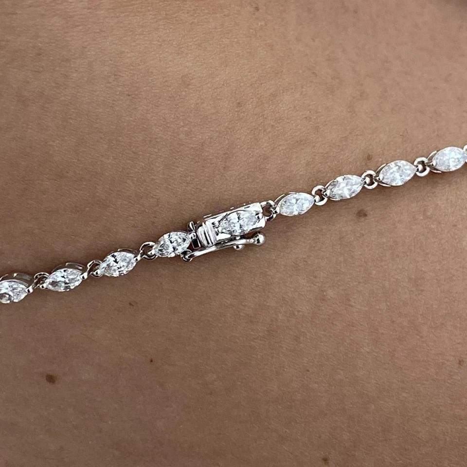9.3CT Marquise Lab Created Diamond Women’s Tennis Necklace 14K White Gold Finish