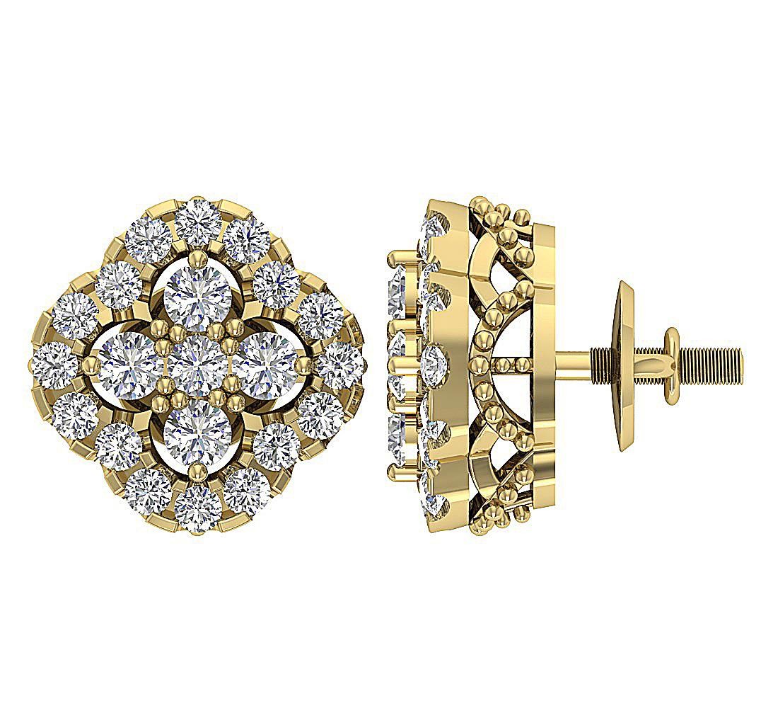 Designer Studs Earrings Round Cut Diamond SI1 G 0.75 Ct 14K White Gold 9.80 mm