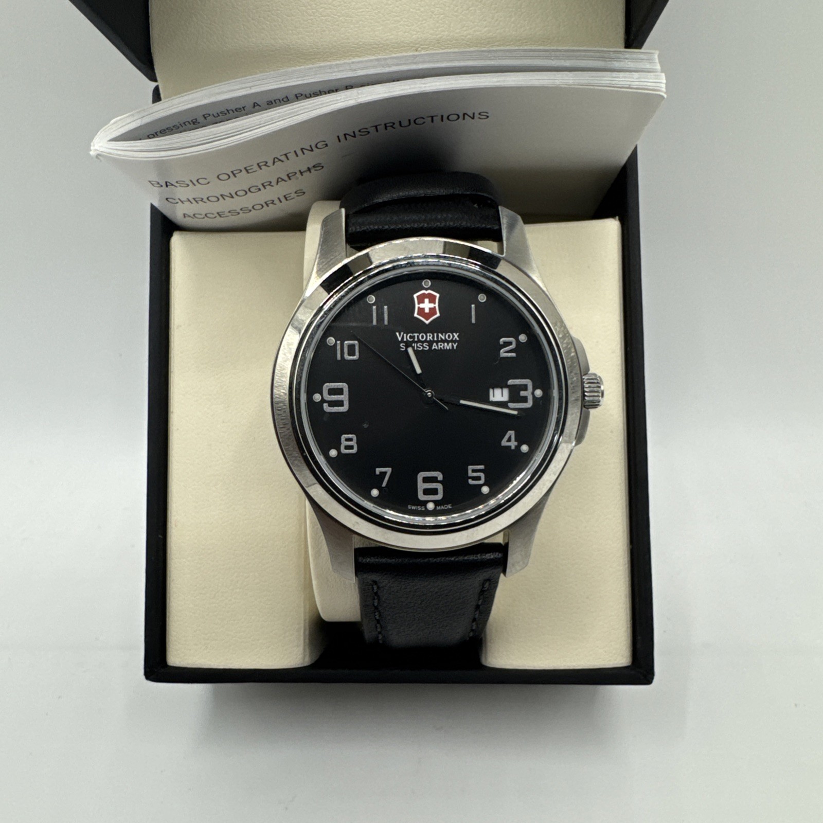 Victorinox Swiss Army Garrison Elegance Leather Strap Watch, Boxed – See Details