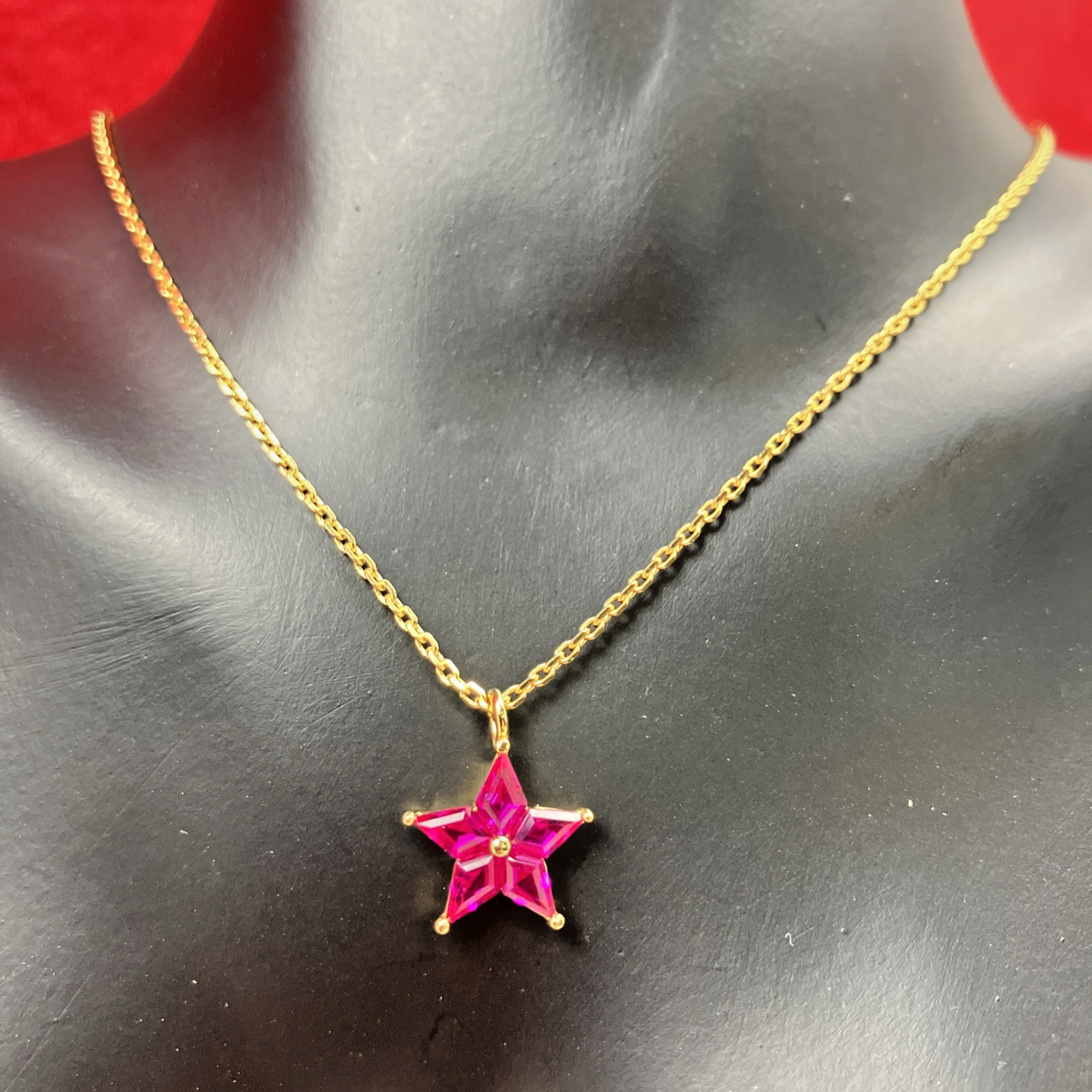 Kate Spade COSMOS Star Pendant Necklace Red CZ & Goldtone Metal RP $58