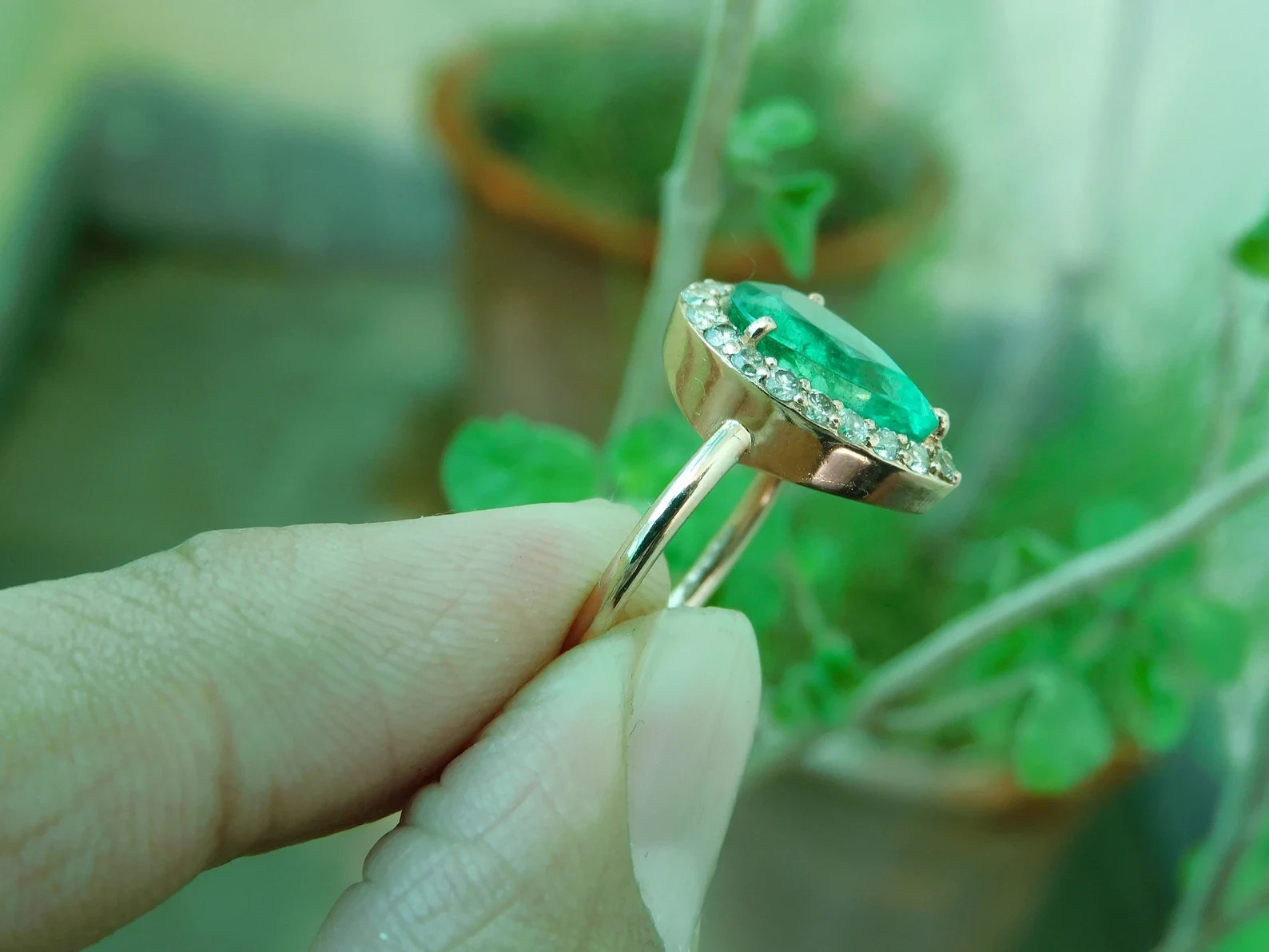 3.29Ct Pear Cut Natural Emerald Diamond Wedding Ring 14K Yellow Gold Size 6