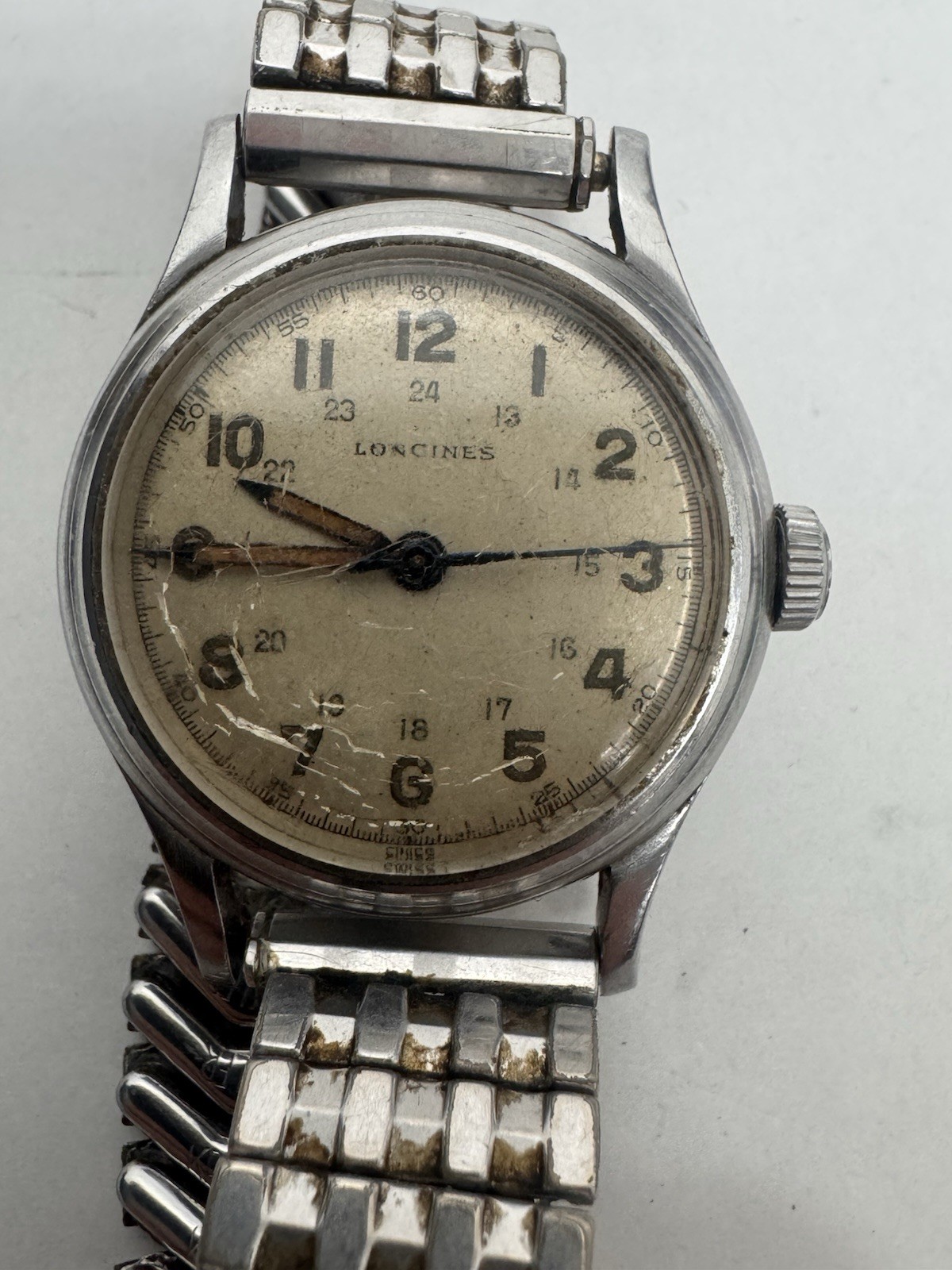 Vintage 1945 Longines WWII Military watch 24 hour dial Caliber 10L 33mm