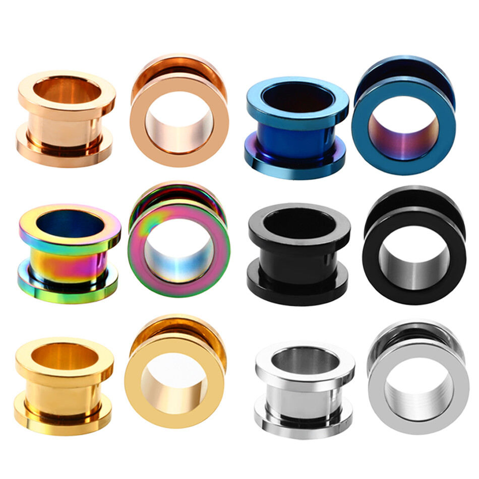 Pair Stainless Steel Screw Ear Gauges Ear Expander Plug Hollow Flesh Tunnel Plug