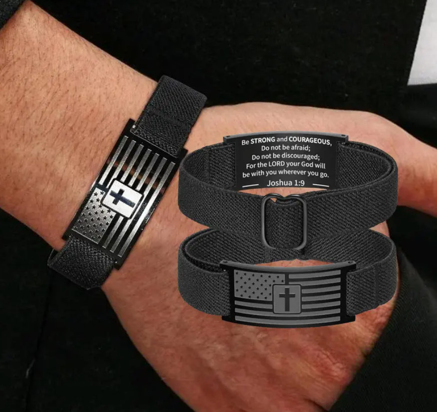 Bible Verse Bracelet for Men American Flag Cross Bangle Black Adjustable Trendy