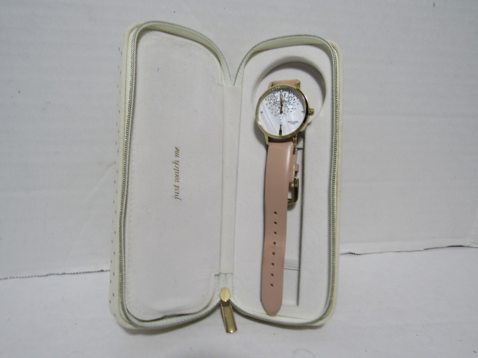 KATE SPADE Metro White Champagne Watch, Beige Leather Band, KSW1015 and Case