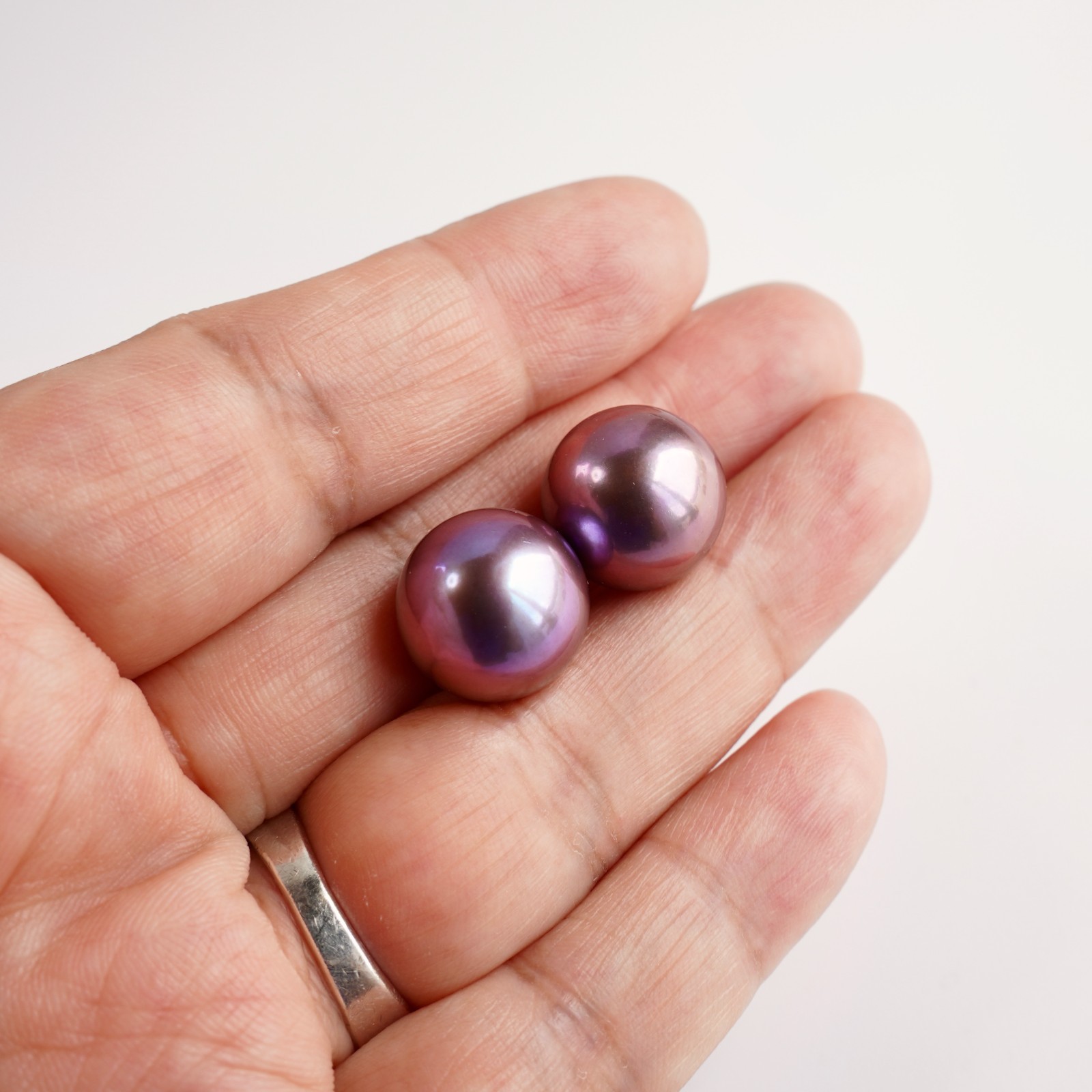 AAA Pair,13.2mm Round Rich Purple Freshwater Loose Pearl Undrilled, High Luster