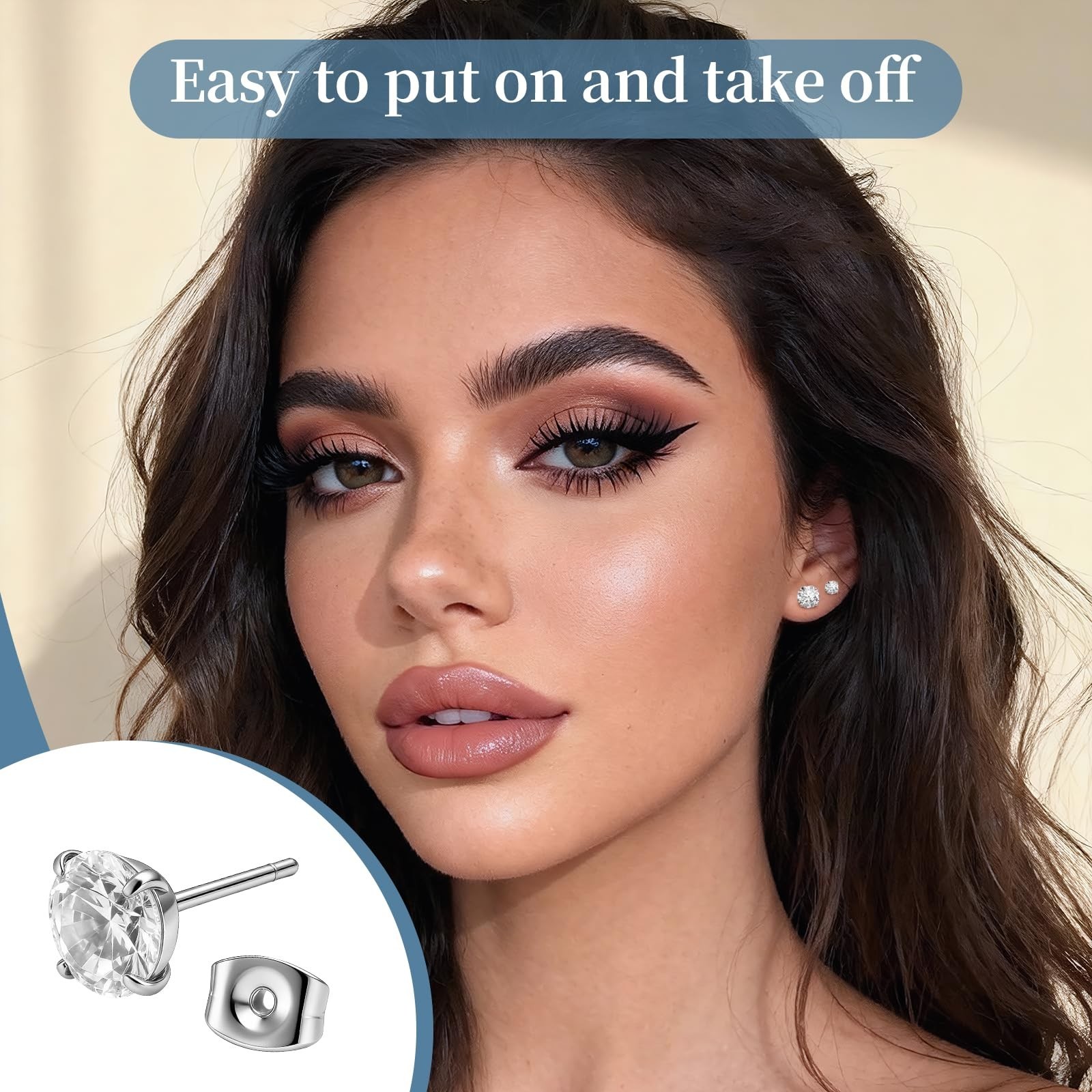 7 Pairs Stainless Steel CZ Stud Earrings Set | 20G posts, 2-8mm CZ studs, 7-p…
