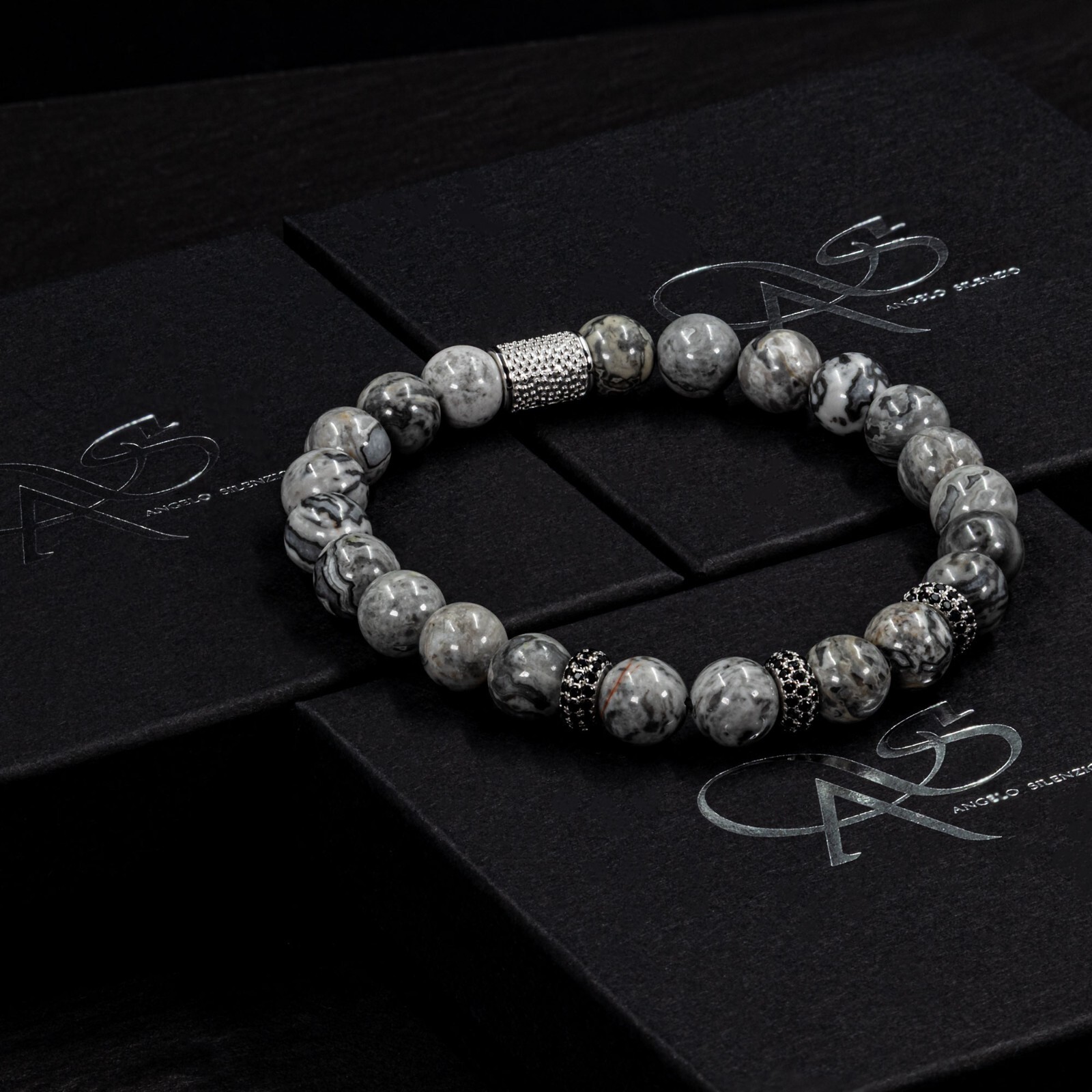 Jasper 925 Sterling Silver Bracelet Bracelet Beaded Bracelet Zircon 8mm Beads