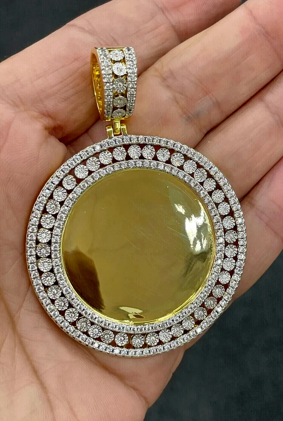 1.90Ct Lab Created Diamond Picture Frame Memory Pendant 14K Yellow Gold Plated