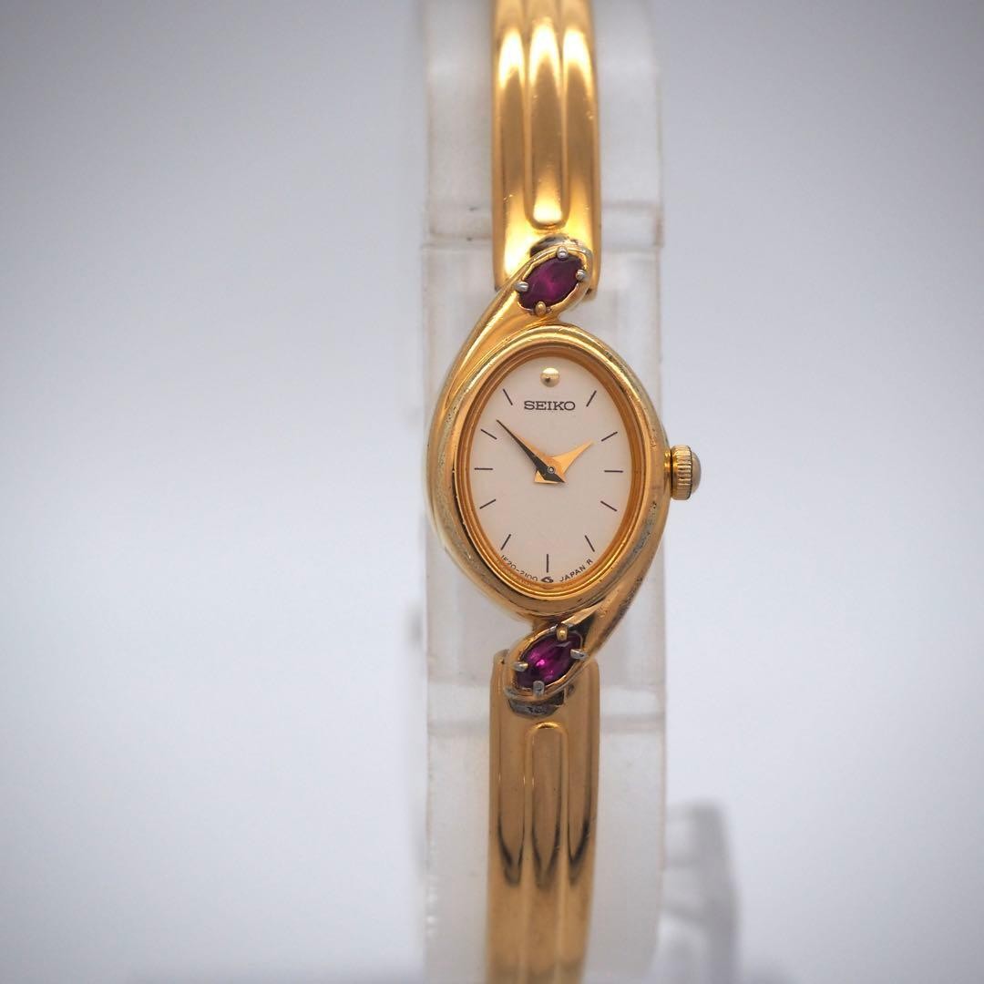 617 Working SEIKO Watch Oval Color Stone Women Gold
