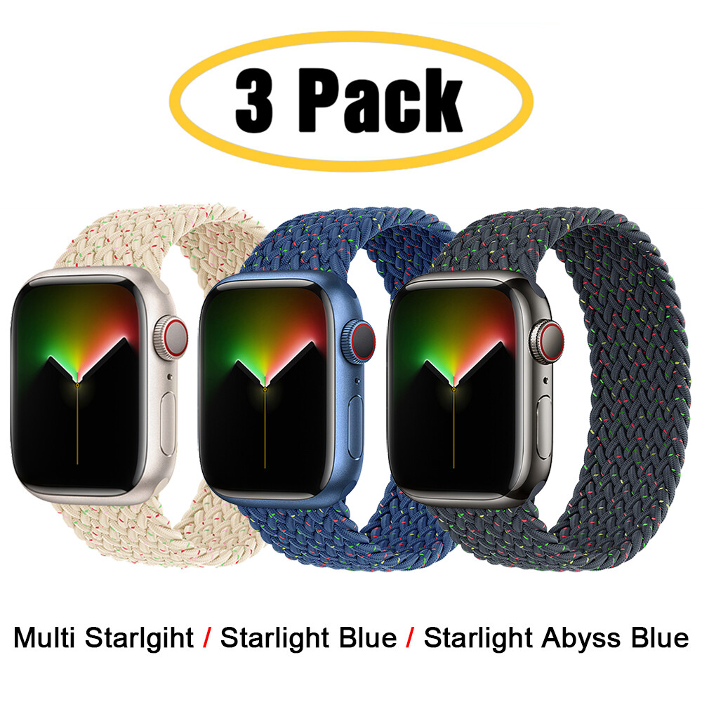 For Apple Watch 11 10 9 8 7 6 5 4 44/45/49mm 3 PACK Braided Solo Loop Band Strap