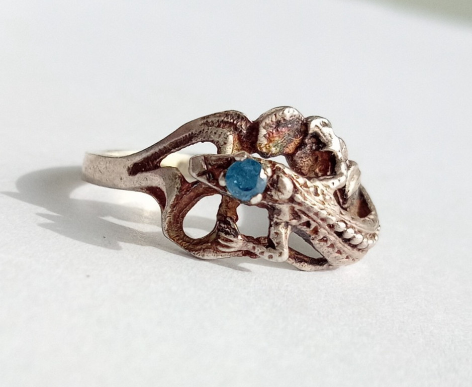 Vintage “Lizard” Ring Blue stone Sterling Silver 925 Women’s Jewelry size 6.75
