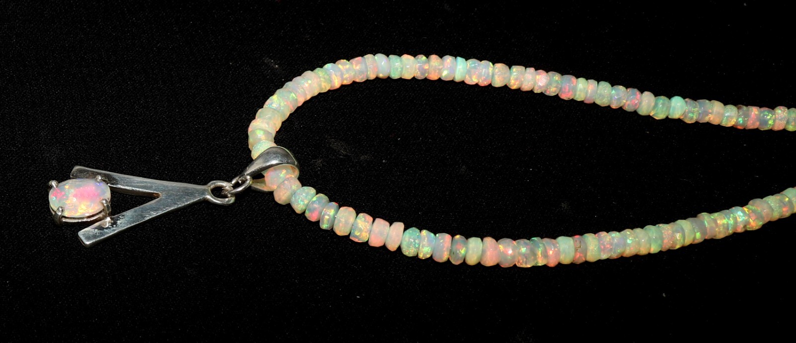 Natural Ethiopian faceted opal pendant with silver white opal necklace 3 to 6 mm
