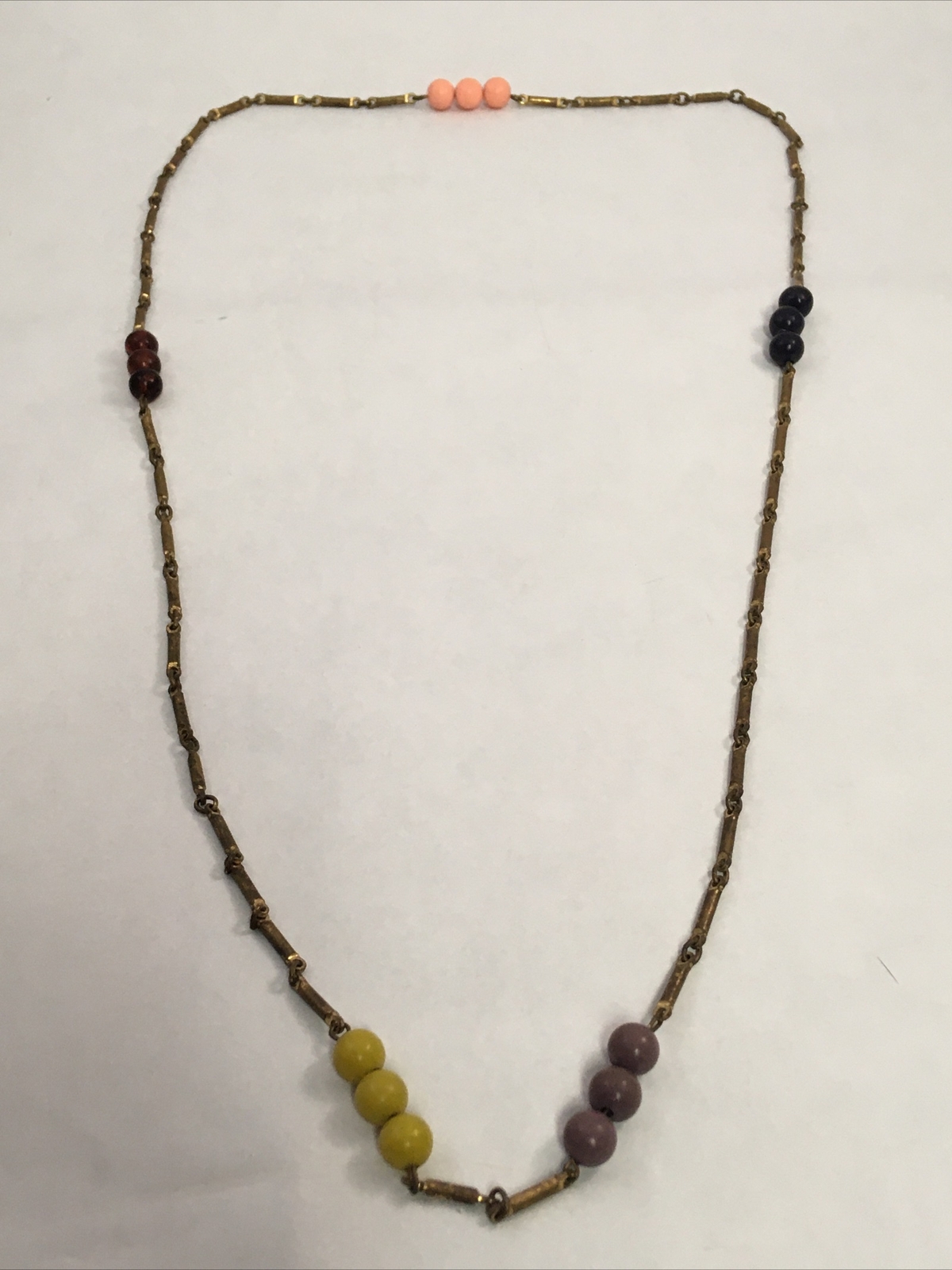 Multi Color Beaded Gold Tone Strand Necklace 32″ Vintage Boho Chic String