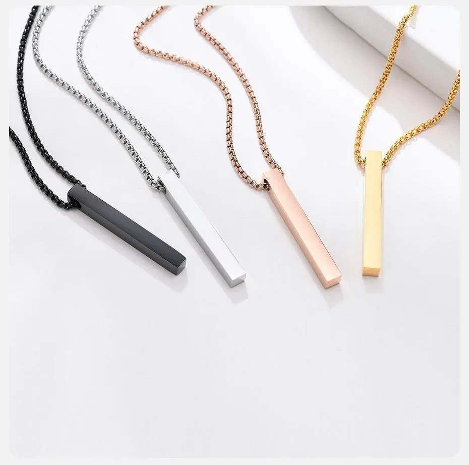 5mm Pillar Bar Necklace Men Women Stainless Steel Minimalist Unisex Pendant