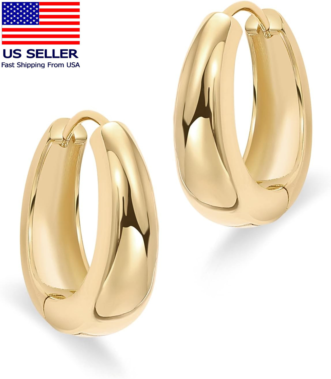 14K Gold Plated 925 Sterling Silver Post Small Chunky Hoops Earrings | Thick Lig