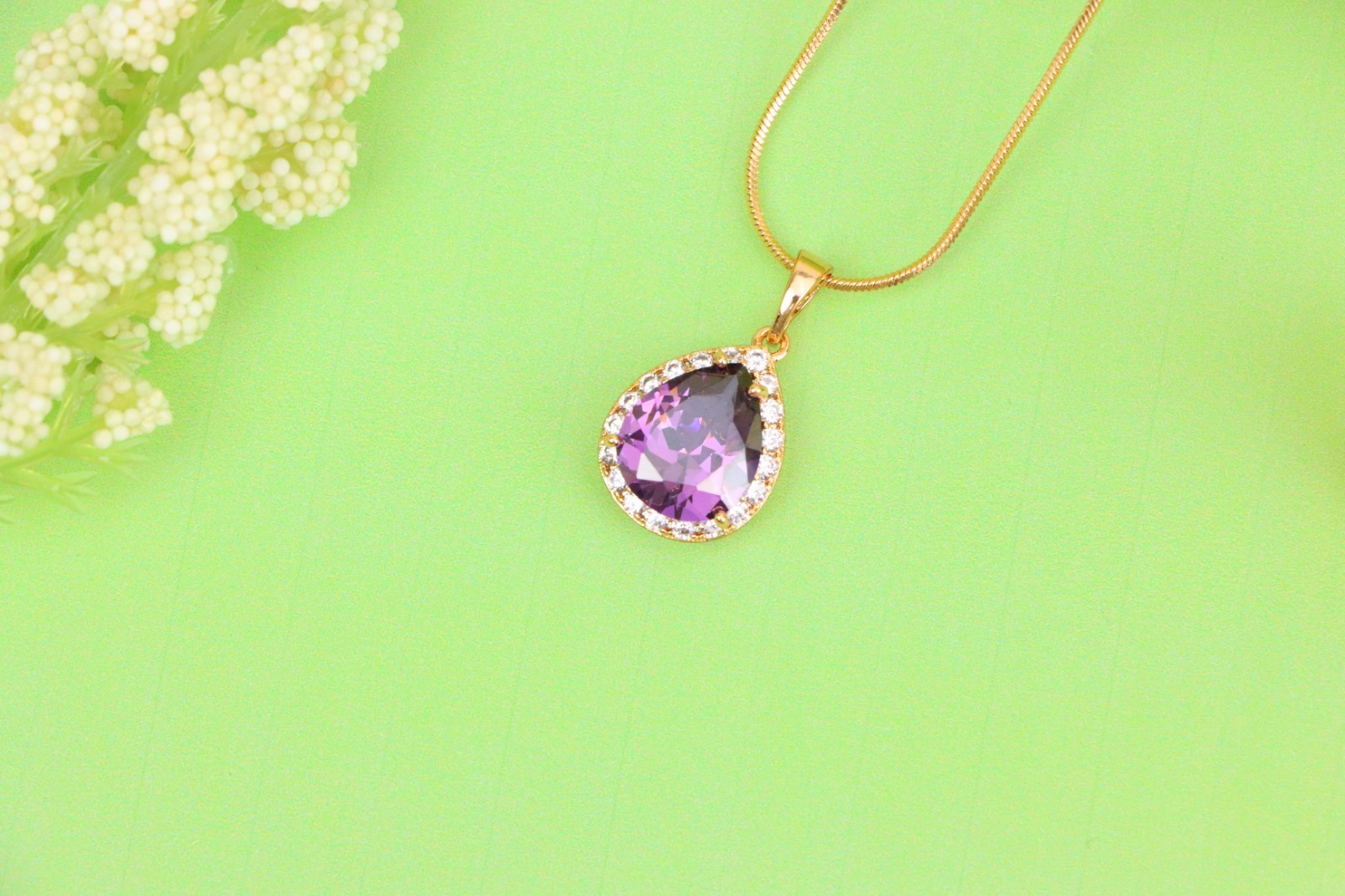 with Crystal Halo in Elegant Rose Gold Finish, XPPT1615 Teardrop Purple Pendant