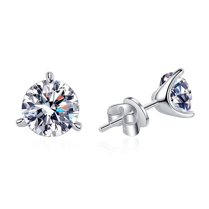 MEN 1CT Three Prong Moissanite 5.5mm Stud Earrings White Gold-Plated Silver