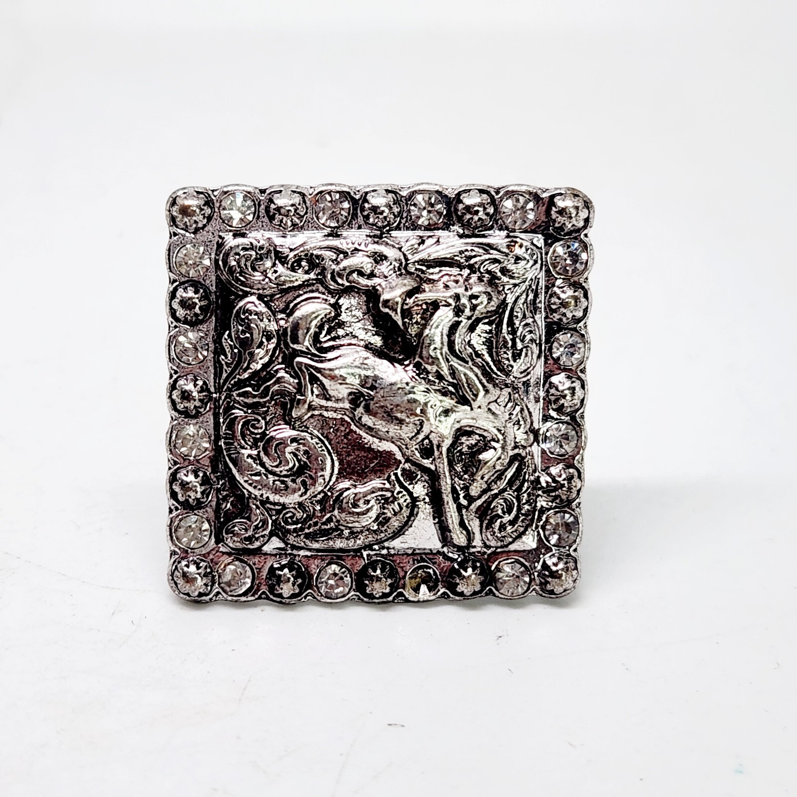 Vintage Horse Bronco Rodeo Cowboy Southwest Silver Tone Stretch Cocktail Ring