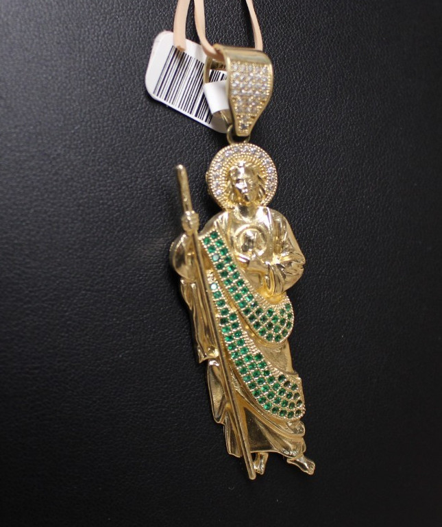 (RI3) 14K Yellow Gold Stone Religious Pendant – 2-3/4″ – 12.9 Grams
