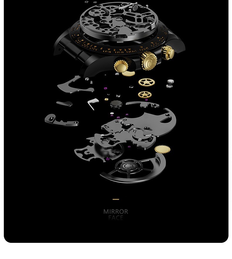 CRONUSART Men Chronograph Watch 42mm Automatic Mechanical Wristwatch Skeleton