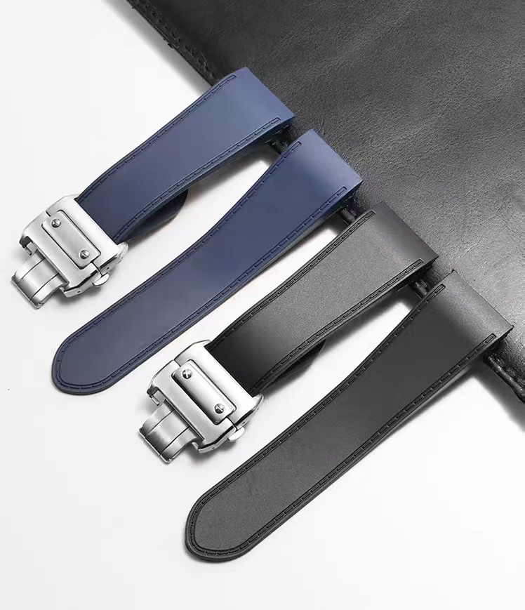 23MM 25MM RUBBER STRAP WATCH BAND FOR CARTIER SANTOS 100 XL CHRONO CLASP