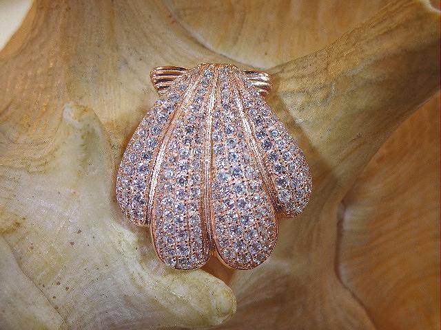 21.5MM ROSE GOLD PLATED 925 SILVER HAWAIIAN SCALLOP SHELL CZ SLIDE PENDANT #3