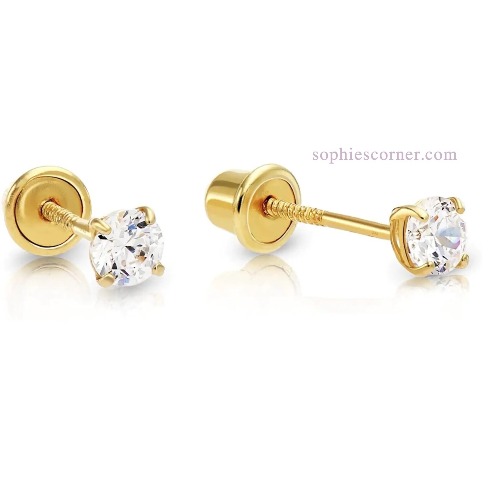 2mm Genuine Diamond Child Stud Earrings in 14k Yellow Gold with Screw Backs