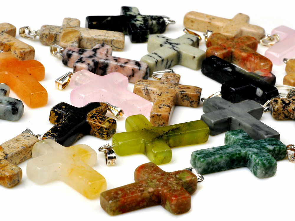 10pcs mass mixed natural stone cross necklaces pendants jewelry party gifts